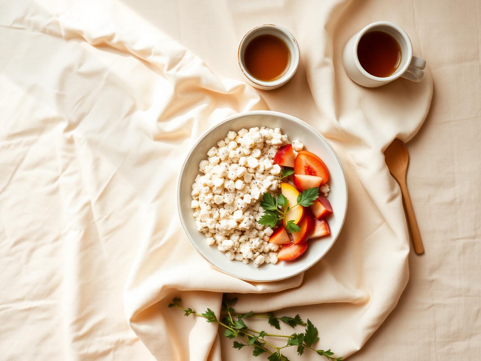 A mindful breakfast bowl on a linen cloth
